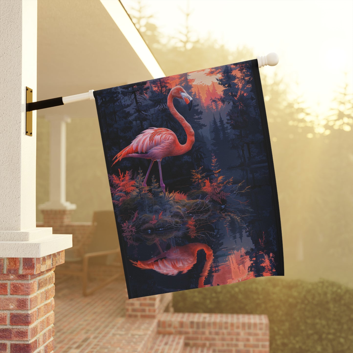 Pink Flamingo Sunset Forest Garden Flag - Product