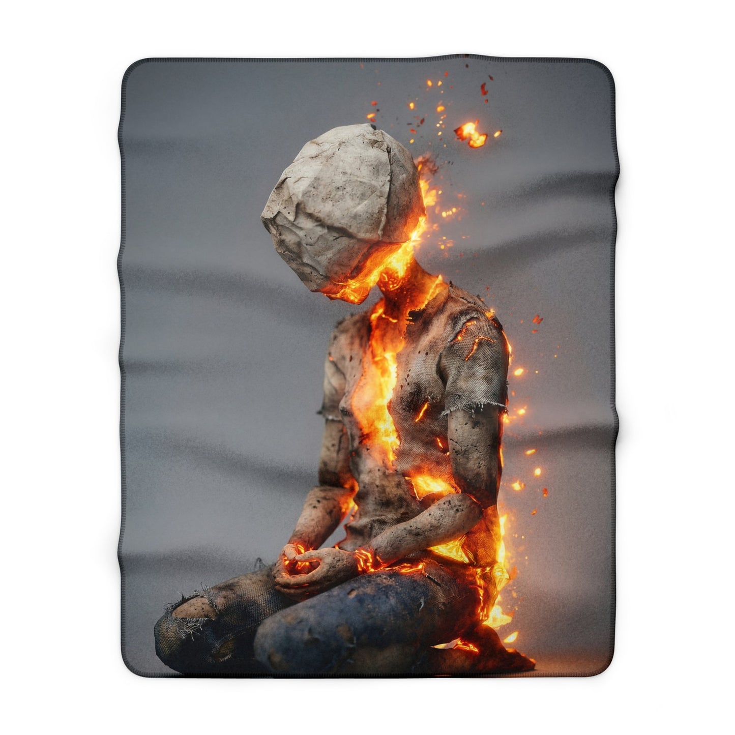 Inner Fire Blanket – Kneeling Figure Burning from Within Sherpa Fleece Throw