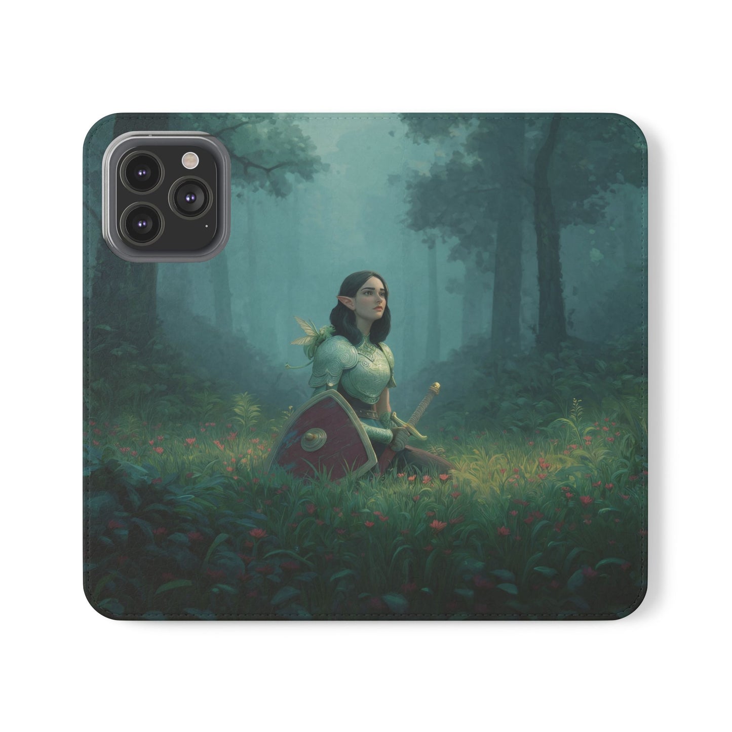 Woodland Sentinel Flip Cases – Green Knight in Misty Grove