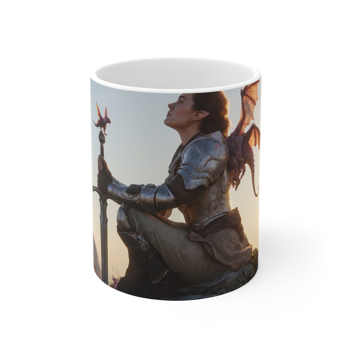 Dragon Knight Ceramic Mugs (11oz\15oz\20oz) – Sunset Sentinel with Wings