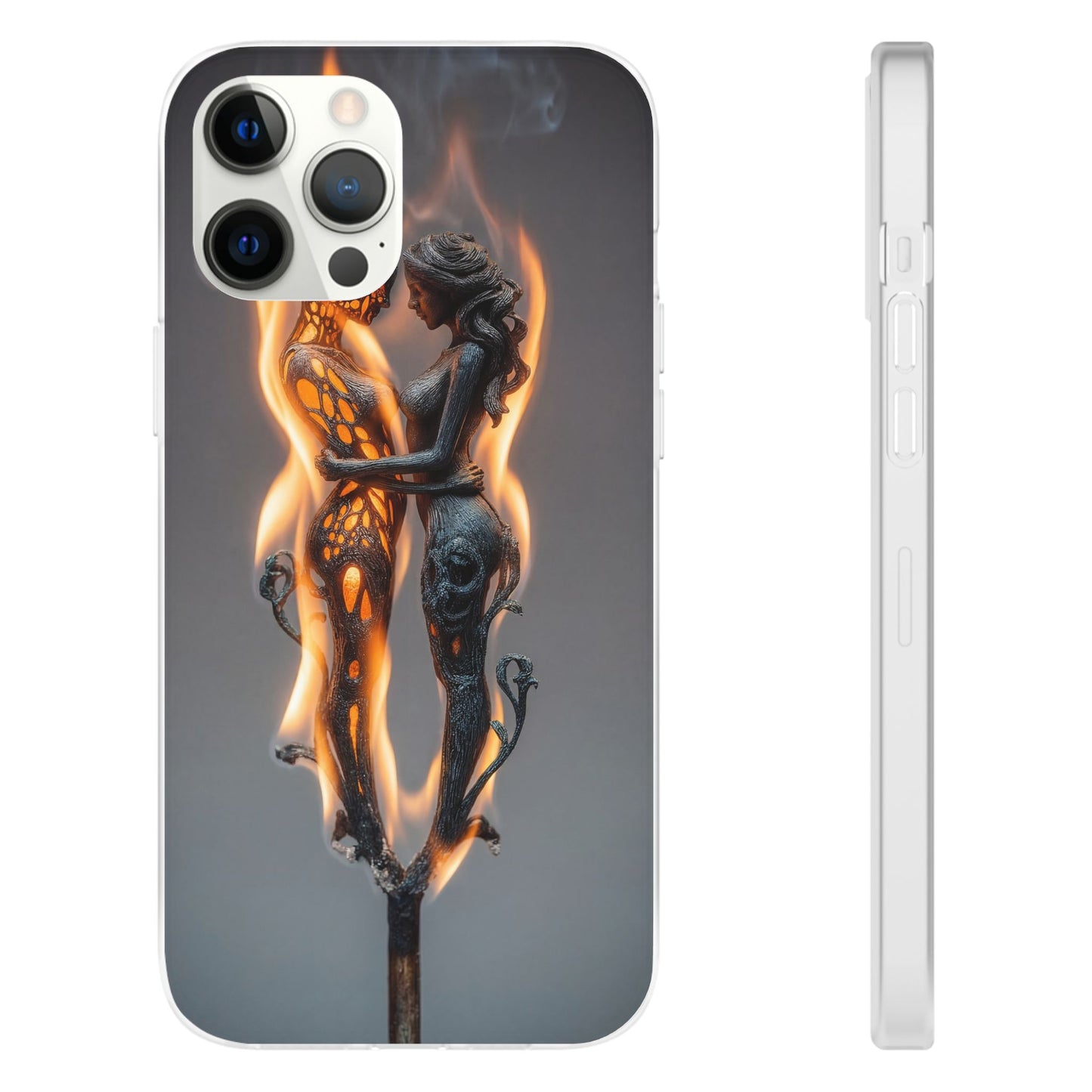 Flame-Embraced Lovers Flexi Cases – Intimate Glow Within the Fire