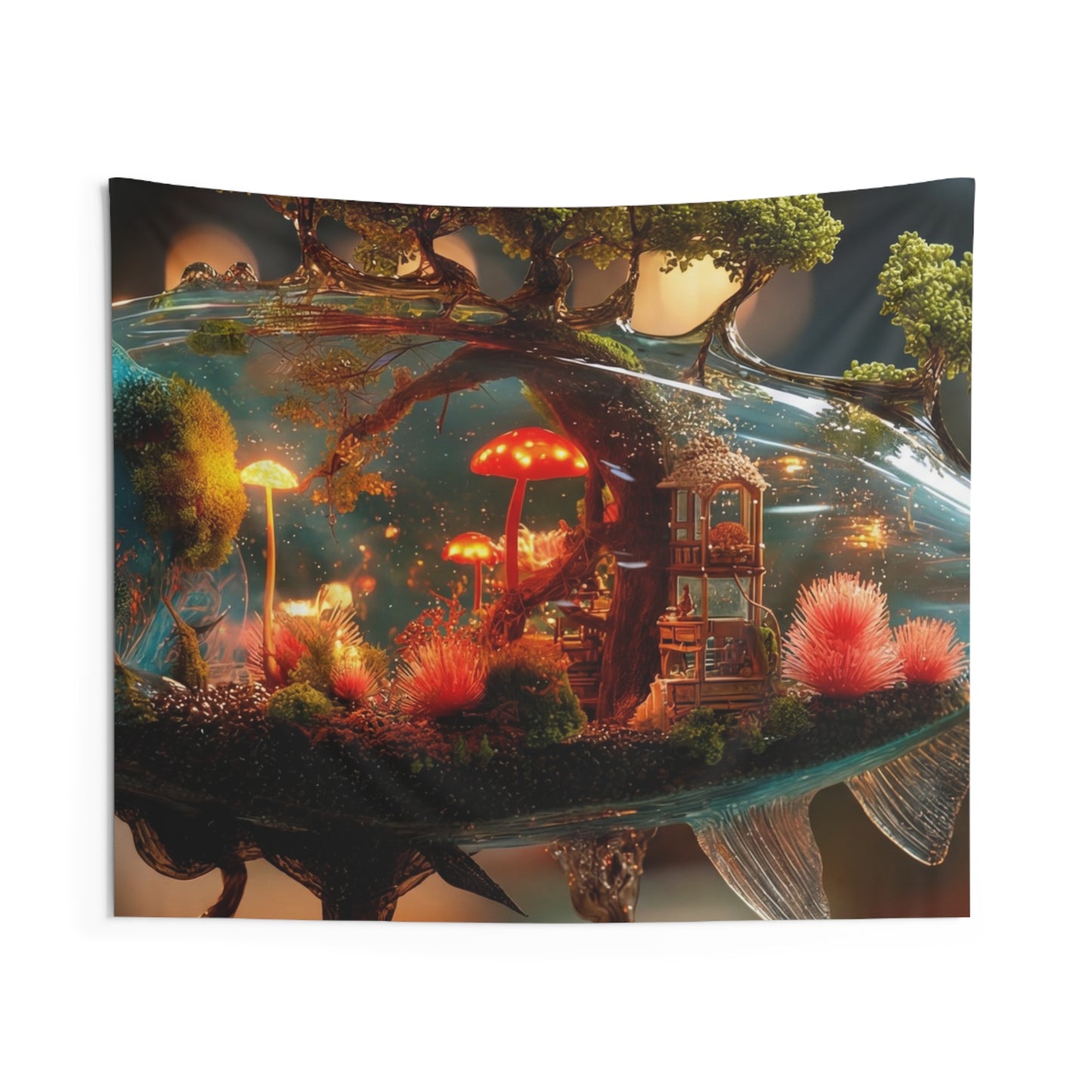 Enchanted Forest Fish Tapestries – Liquid Dreamscape with Glowing Mushrooms