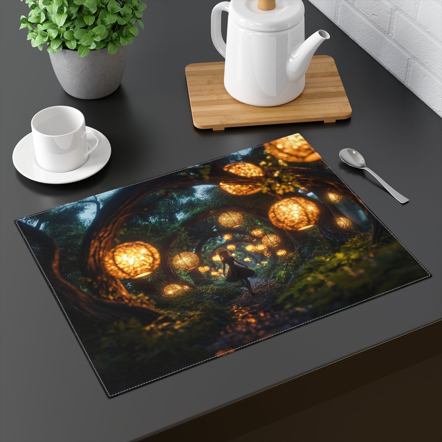 Luminescent Forest Path Placemat – Warm Lanterns Guide Your Way