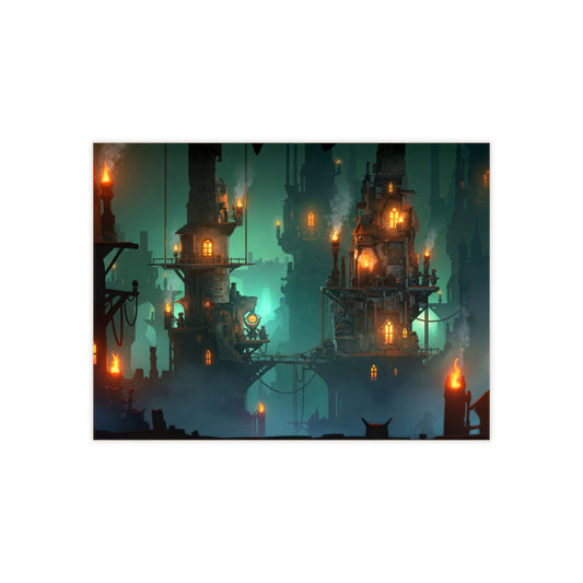 Floating City at Dusk Ceramic Photo Tile – Warm Lights Against Emerald Mist