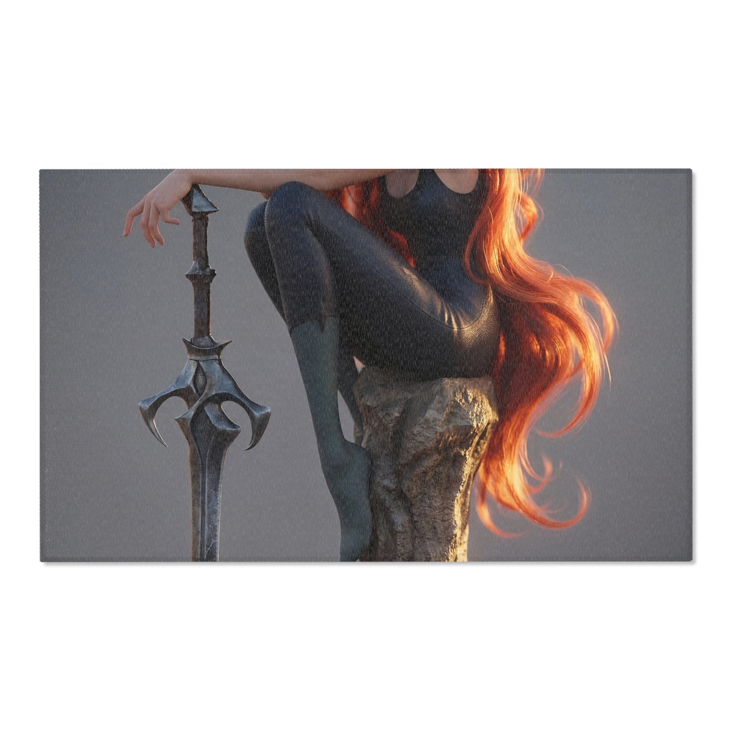 Red-Haired Sentinel Area Rug – Sunset Warrior’s Resting Place