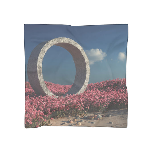 Stone Ring in Pink Bloom Poly Scarf – A Gateway Through Wildflowers