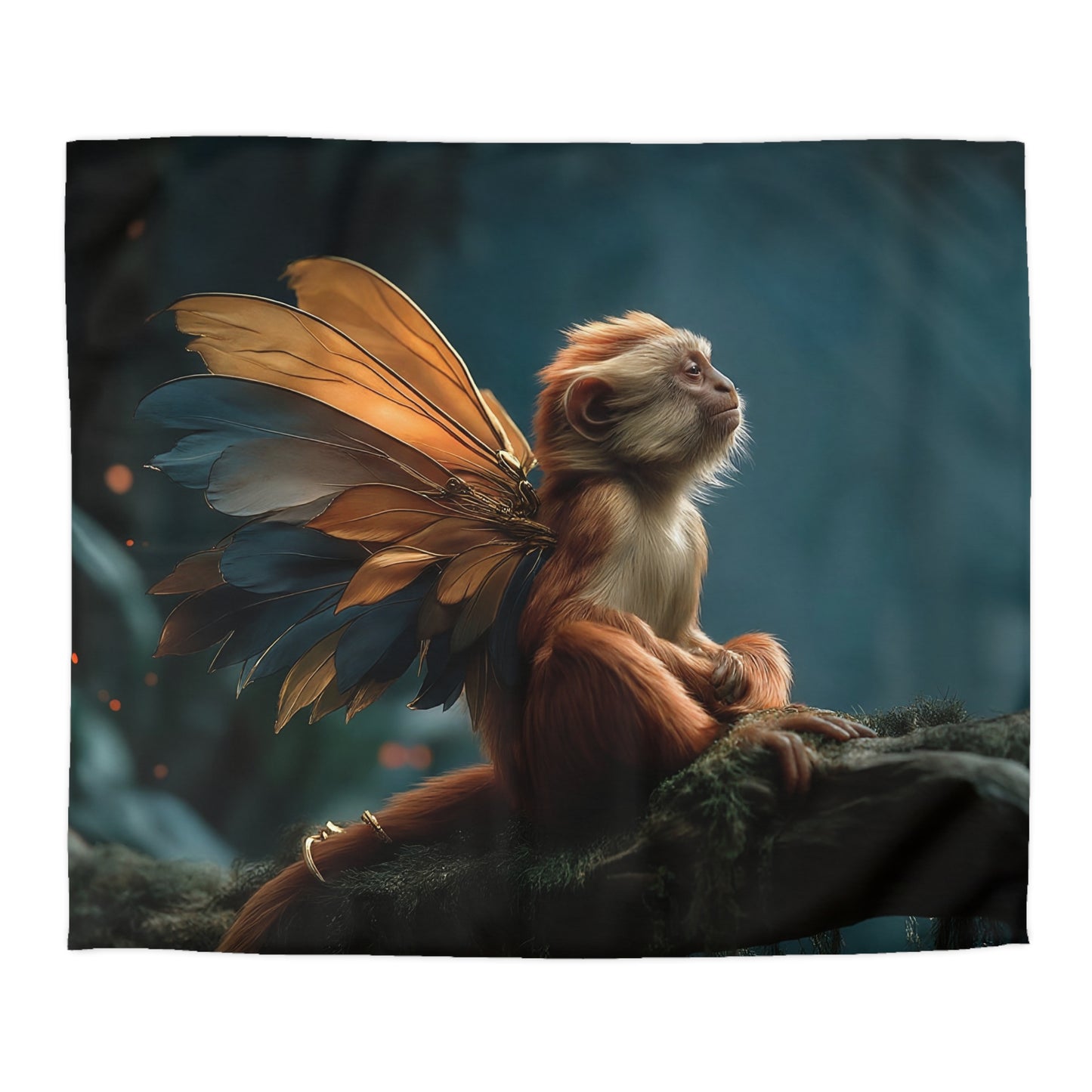 Winged Monkey Duvet Cover – Amber and Azure Forest Sentinel