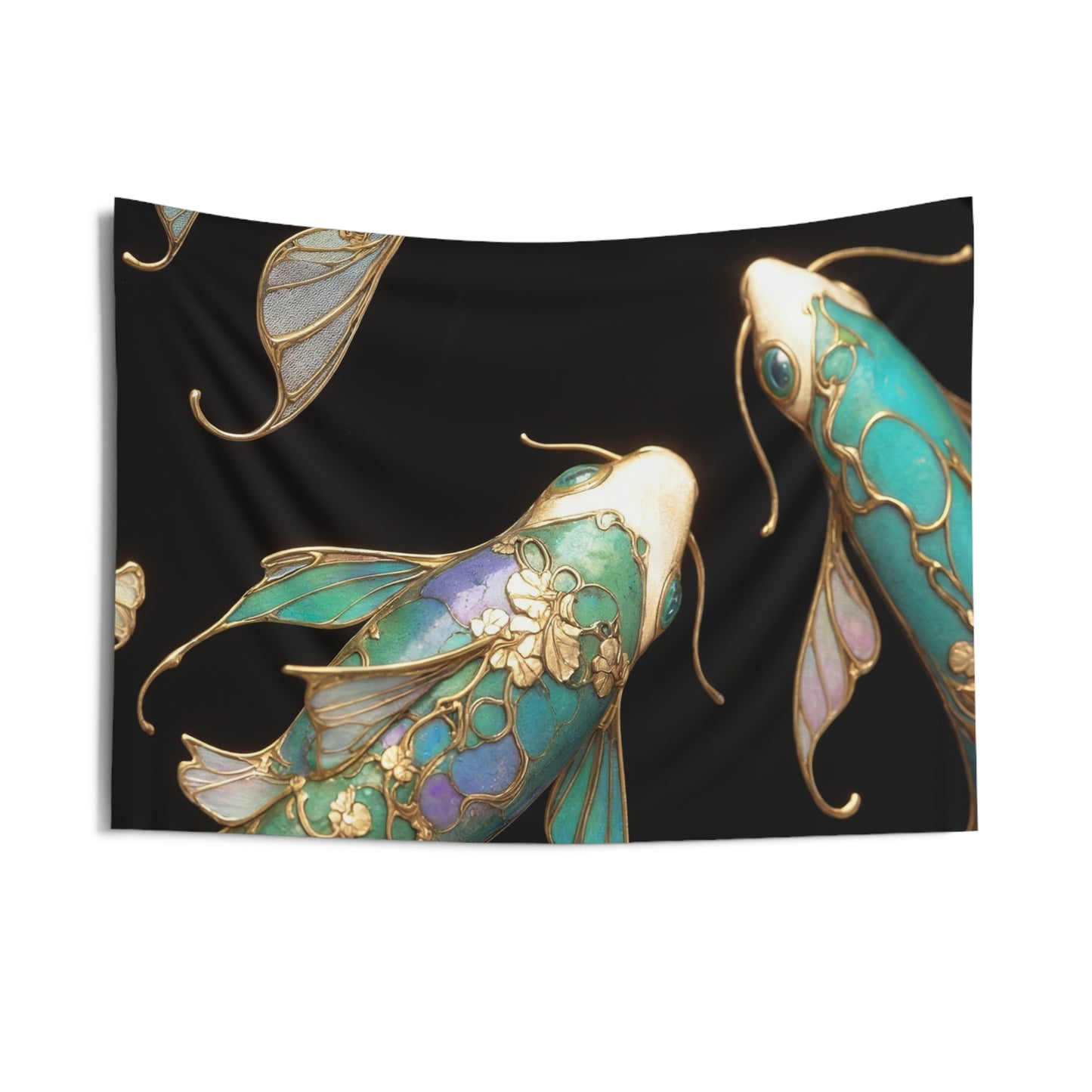 Art Nouveau Koi Indoor Wall Tapestries – Liquid Gold and Azure Dreamscape