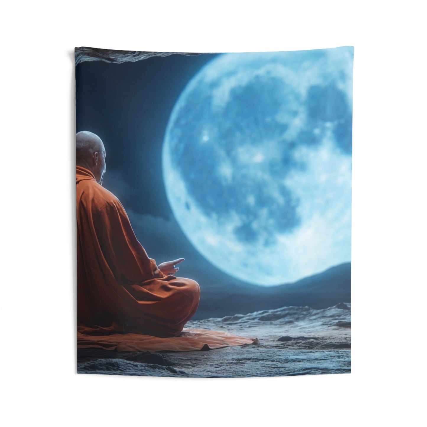 Moonlit Monk Meditation Tapestry – Stillness Beneath the Celestial Dome