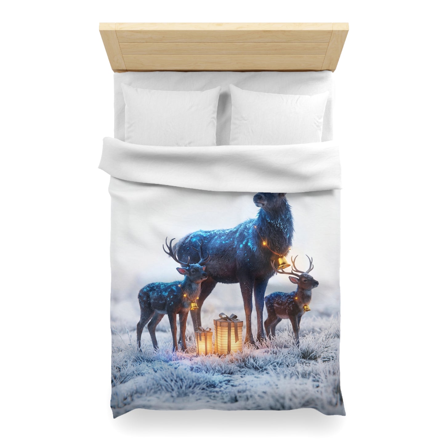 Frost-Clad Deer Family Microfiber Duvet Cover – Whispering Winter Giftscape