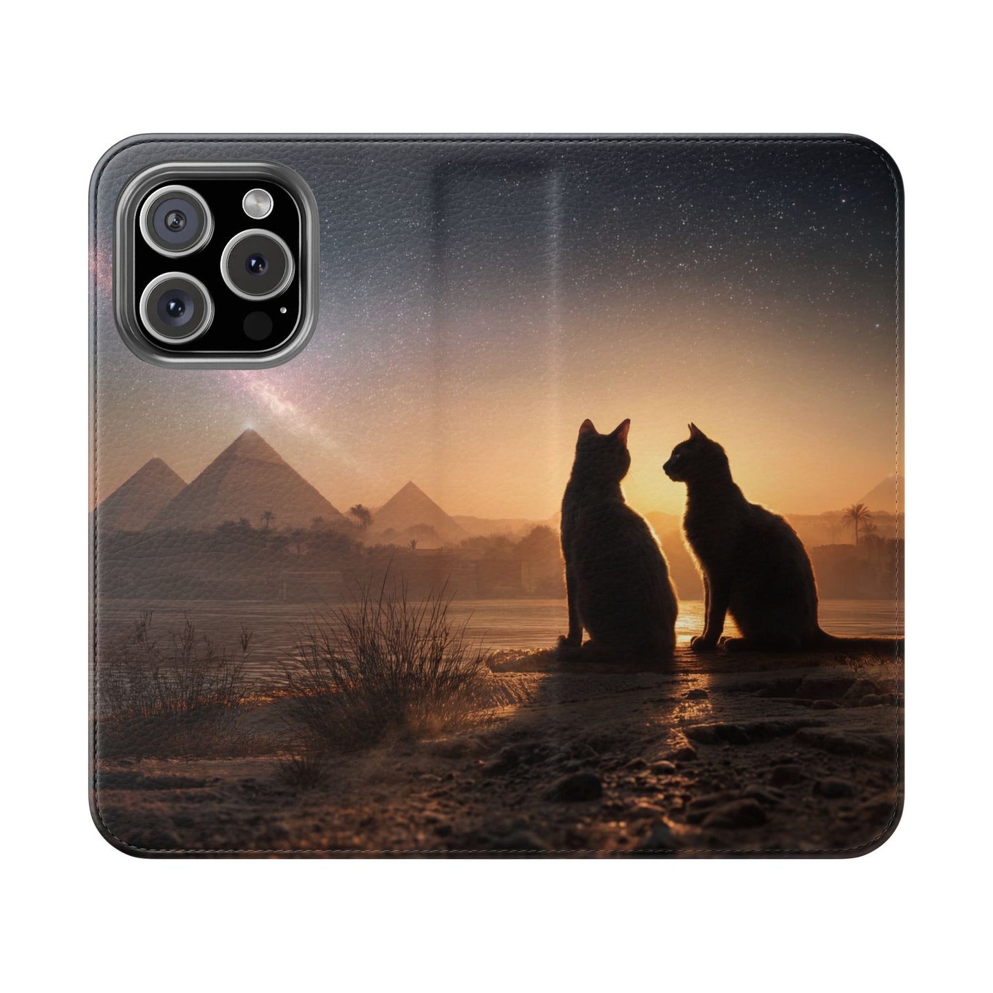 Pharaoh Cats Flip Cases – Starry Nile Guardians on the Bank