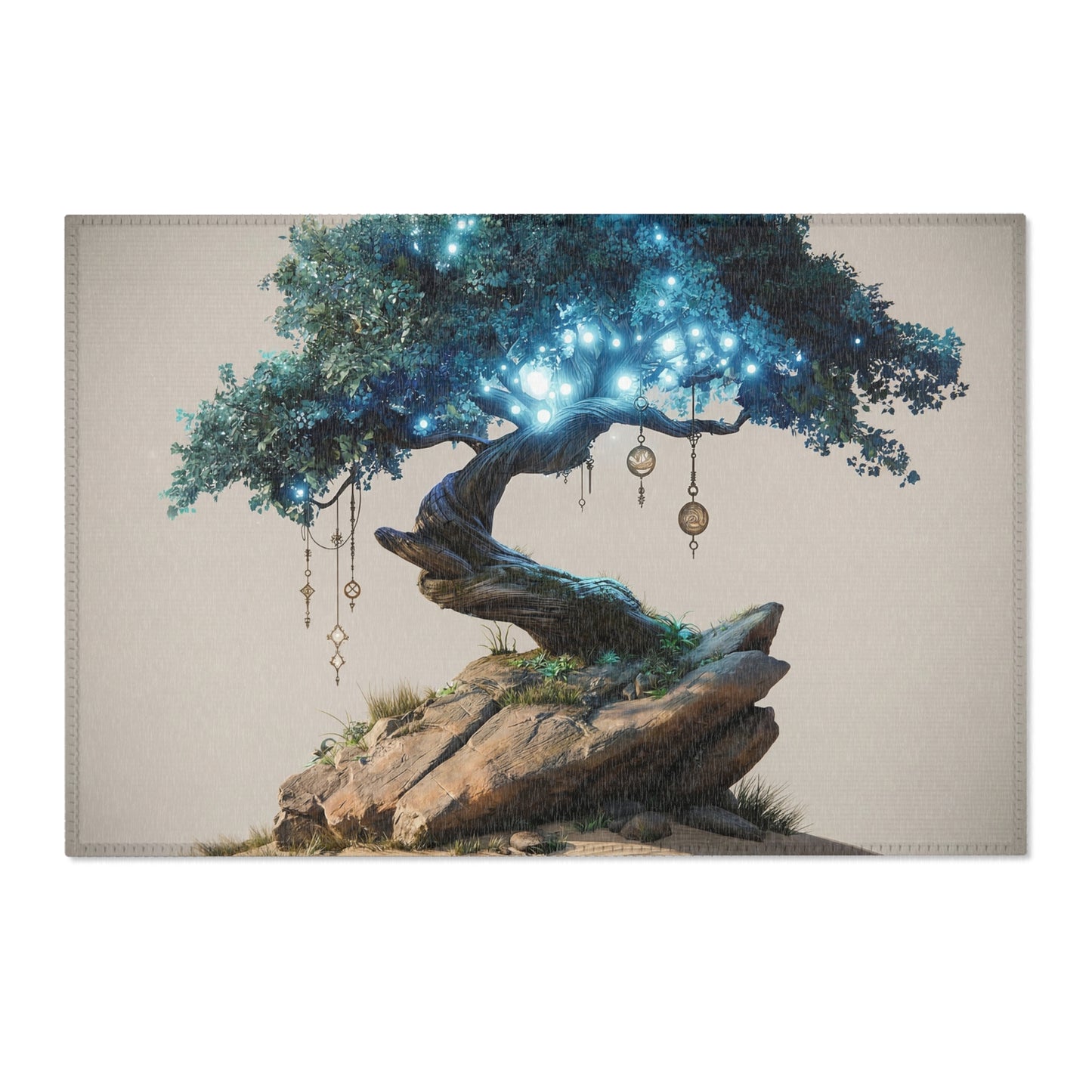 Luminescent Wisdom Tree Area Rug – Azure Grove in the Desert Sands