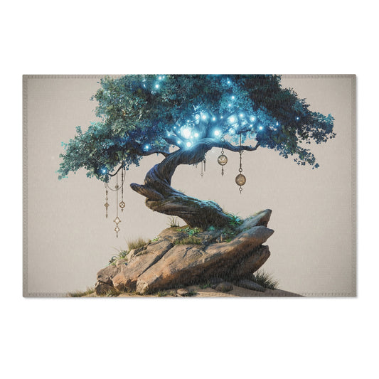 Luminescent Wisdom Tree Area Rug – Azure Grove in the Desert Sands