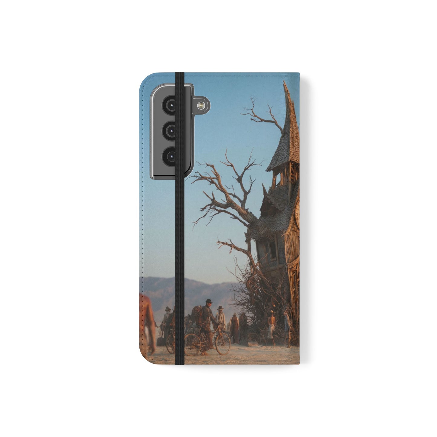 Clocktower Wanderers Flip Cases – Dusty Desert Sentinel Scene