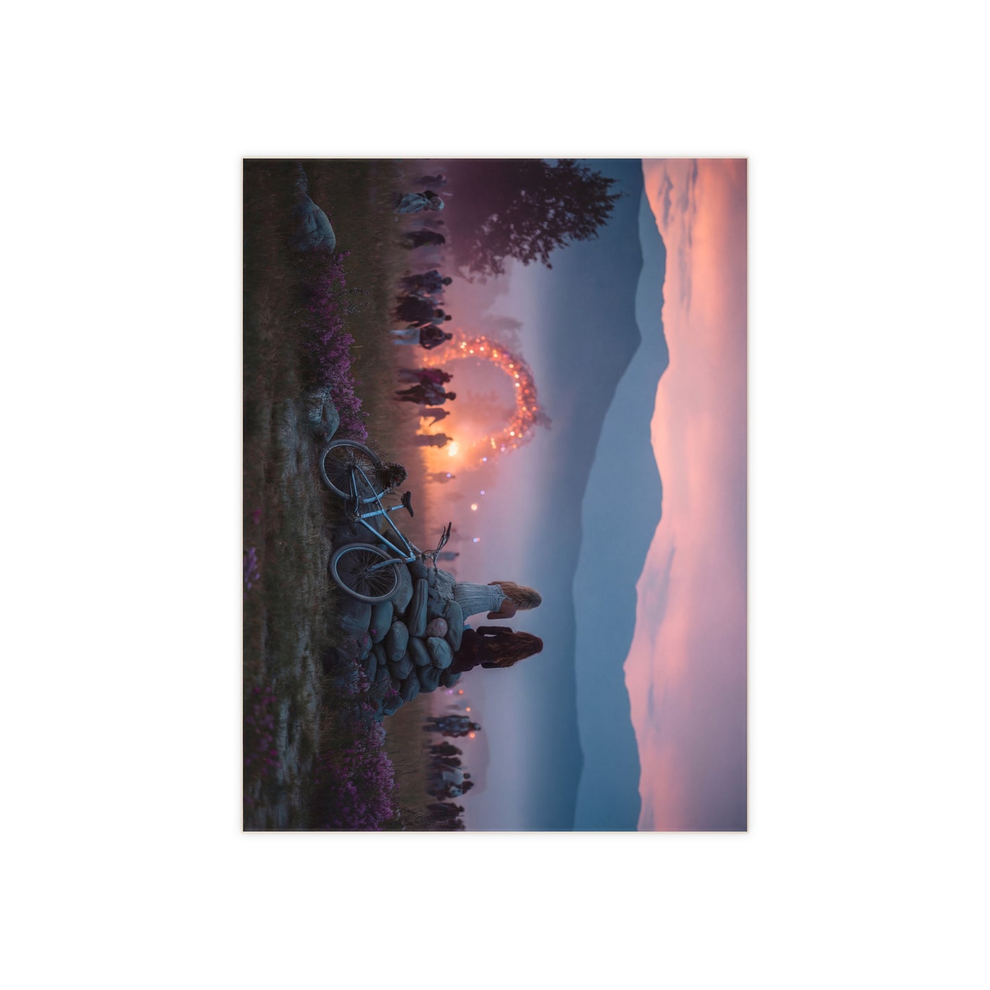 Twilight Festival Friends Ceramic Photo Tile – Shared Silence Amidst Glowing Arch