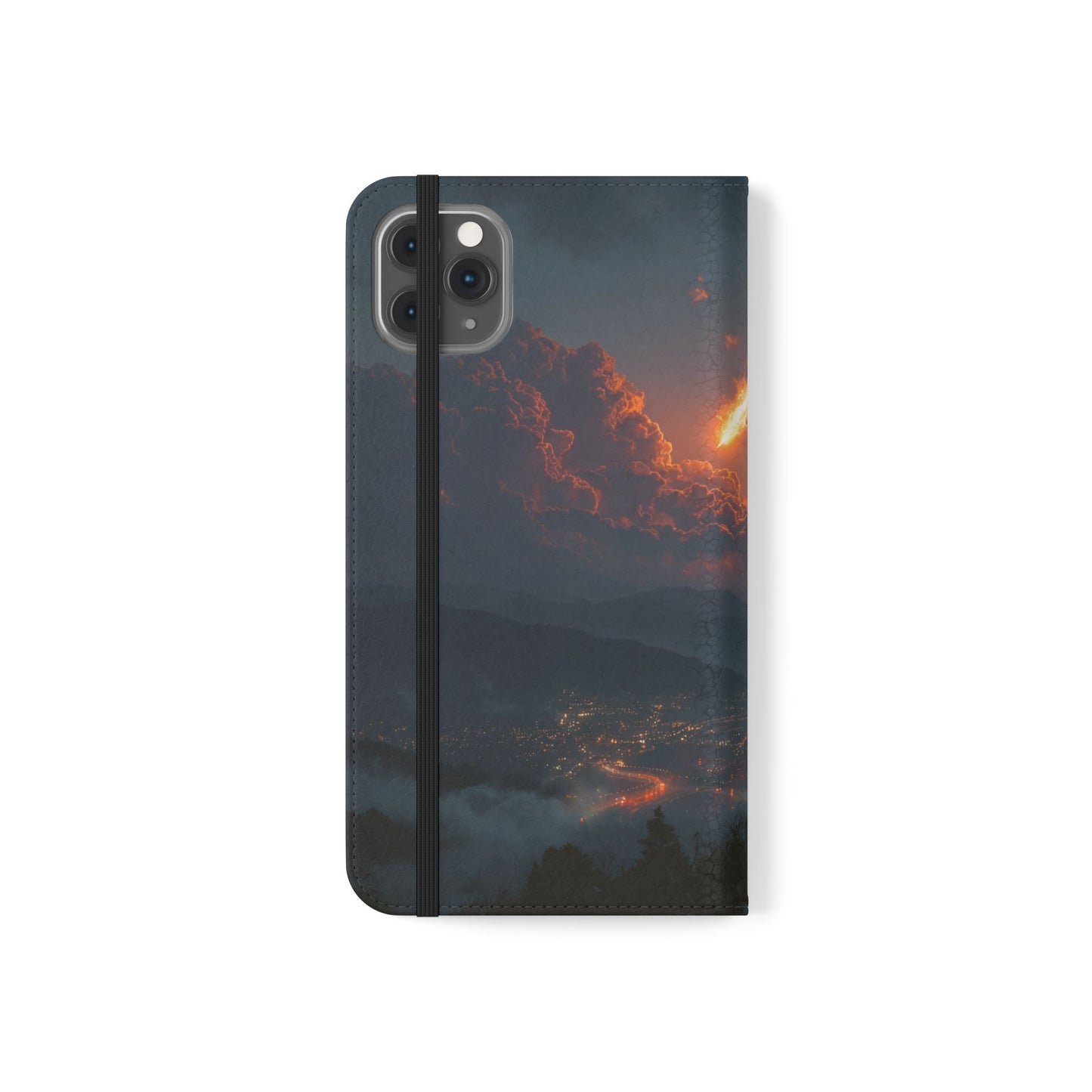 Meteor Over Valley Flip Cases – Crimson Sky Sentinel Cover