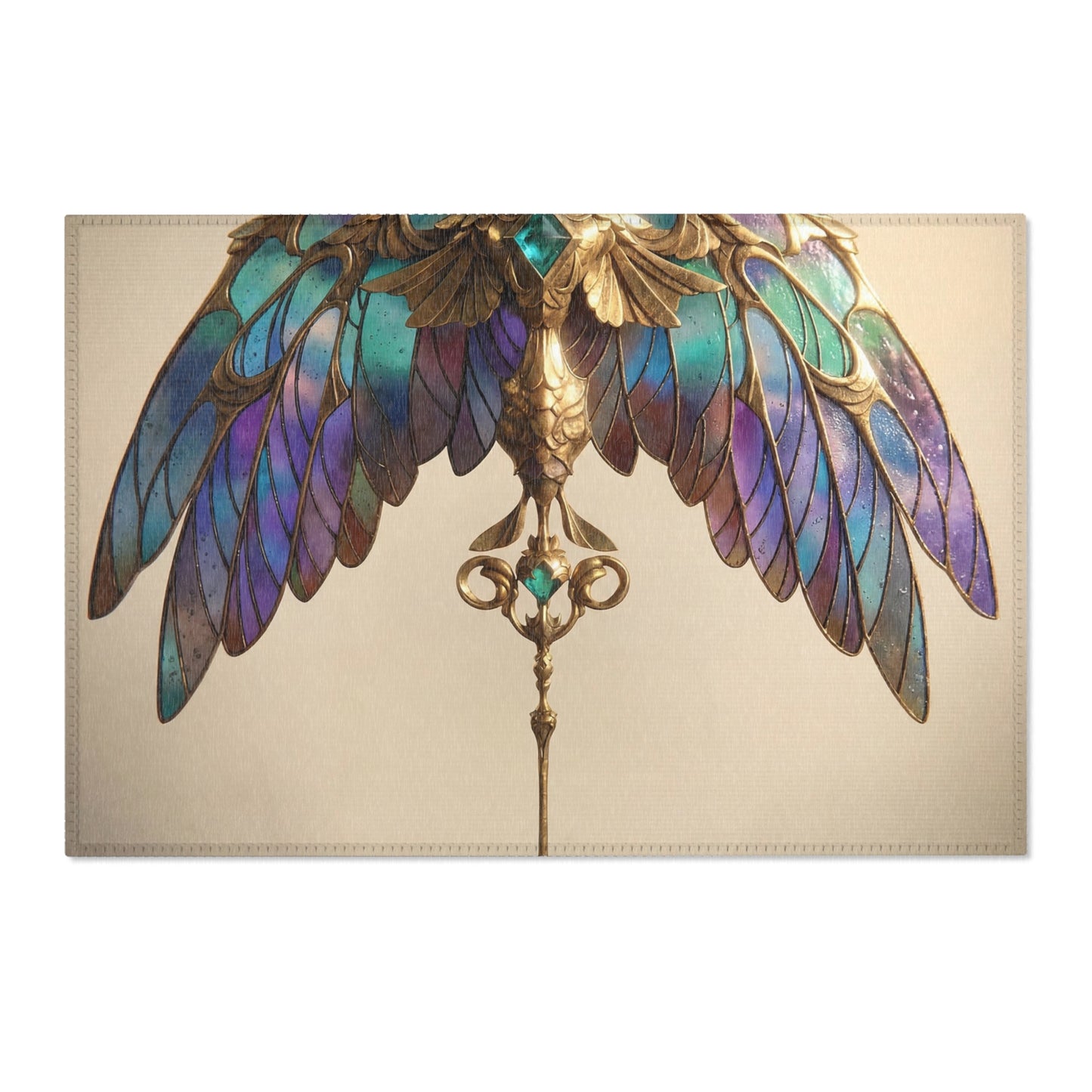 Celestial Phoenix Wand Rug – Starlit Wings & Azure Gemstone