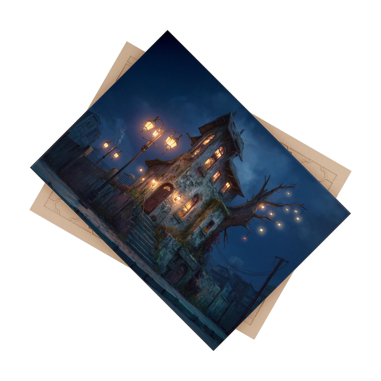Trollskull Inn Ceramic Photo Tile – Warm Light in a Worn Stone World
