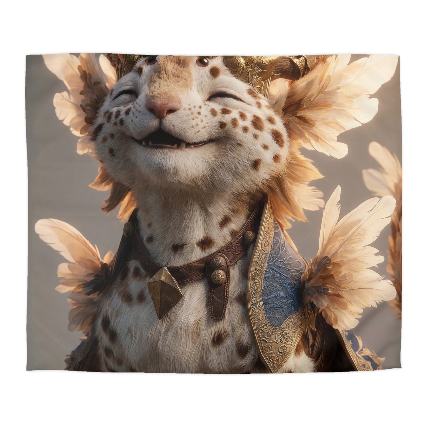 Winged Feline Sovereign Microfiber Duvet Cover – Crowned in Golden Light