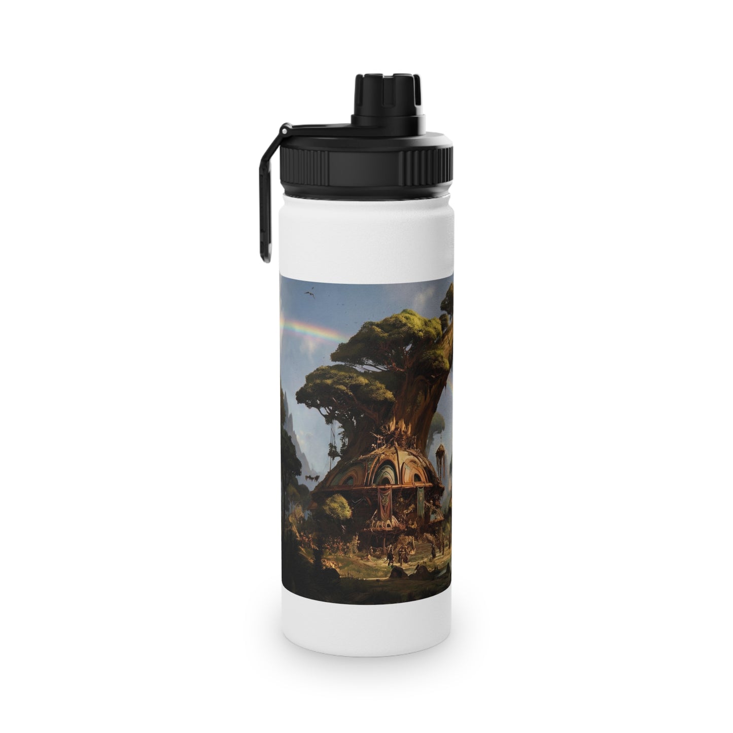 Tree Bridge Sanctuary Stainless Steel Water Bottle, Sports Lid – Where Two Rainbows Meet