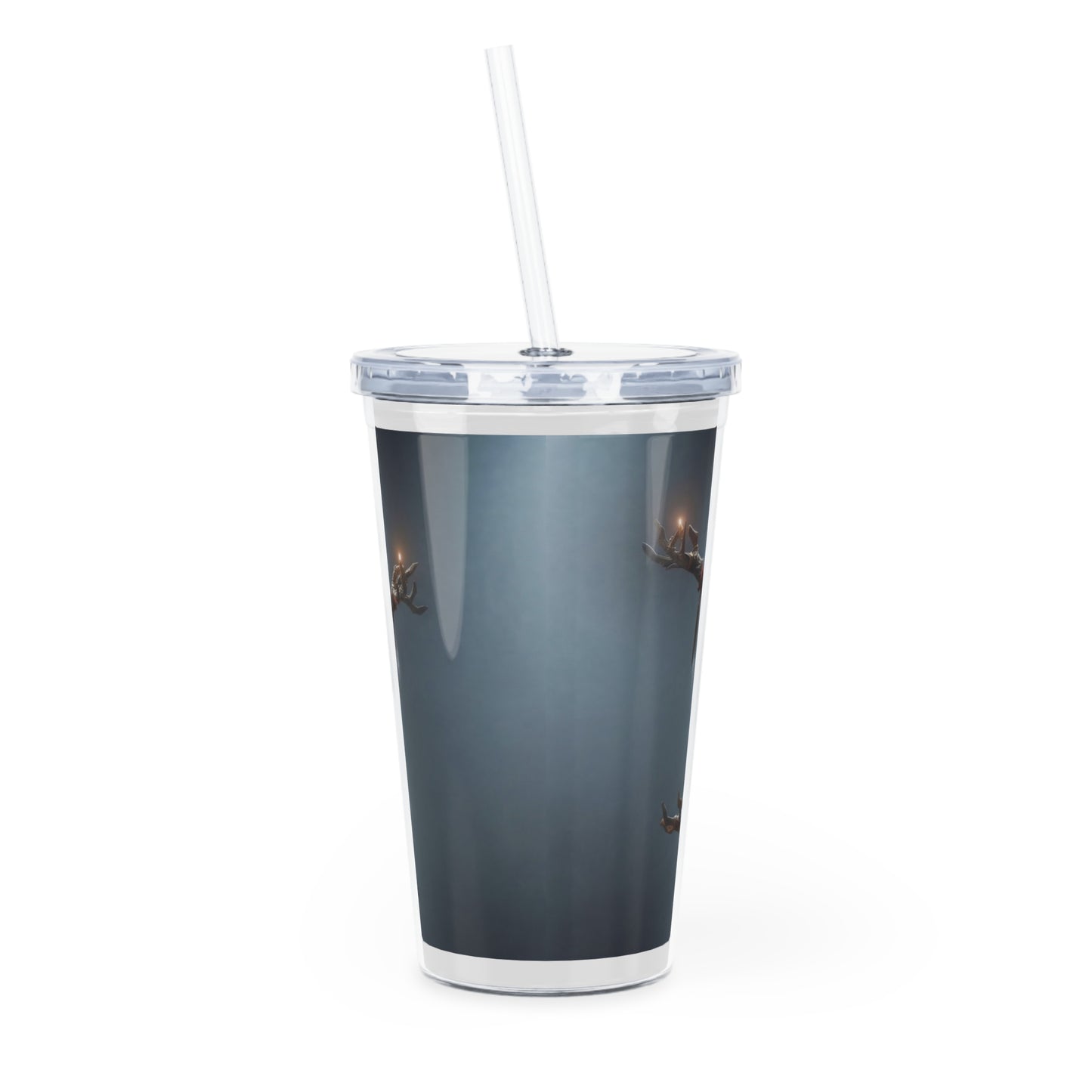 Forest Guardian with Candles Plastic Tumbler with Straw – Zen Amidst the Whispering Woods