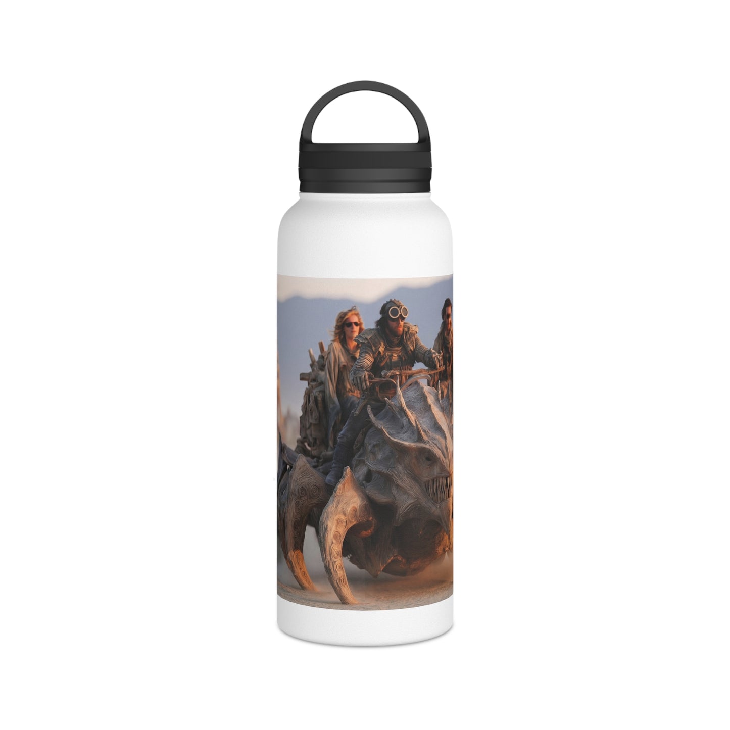 Desert Nomad Chariot Water Bottle – Handle Lid – Dust-Swirled Sunset Ride