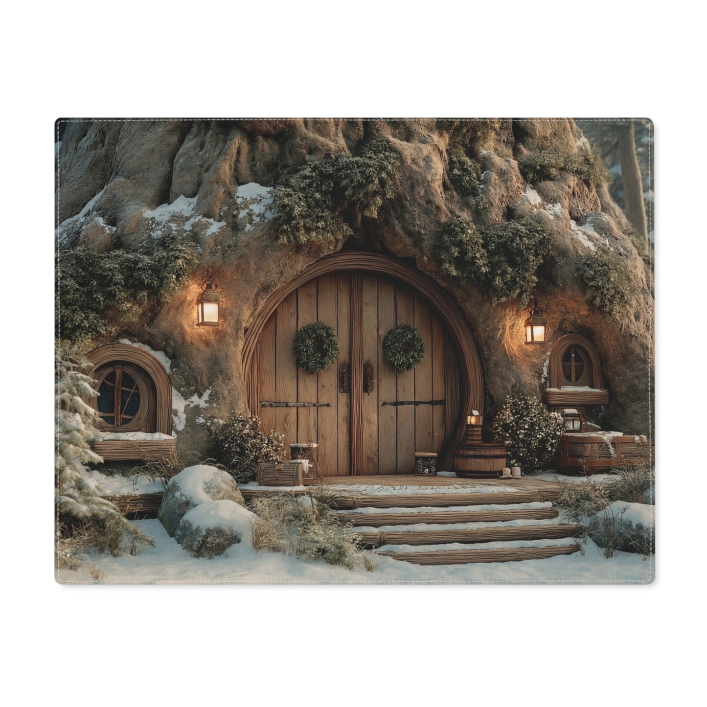 Winter Hollow Treehouse Placemat – Warm Hearth Glow in Snowy Woods