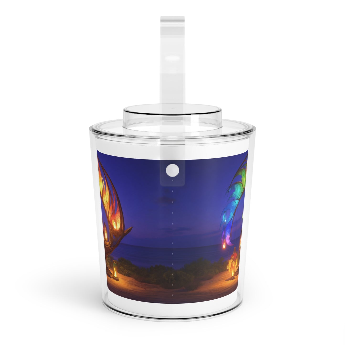 Celestial Phoenix Lantern Ice Bucket with Tongs – Twilight’s Warmth in Glass