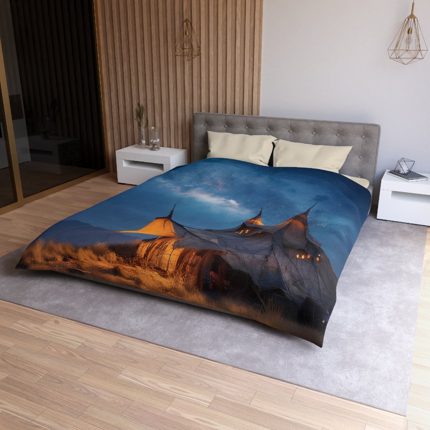 Starlit Nomad Tent Duvet Cover – Milky Way Sanctuary Under Open Skies