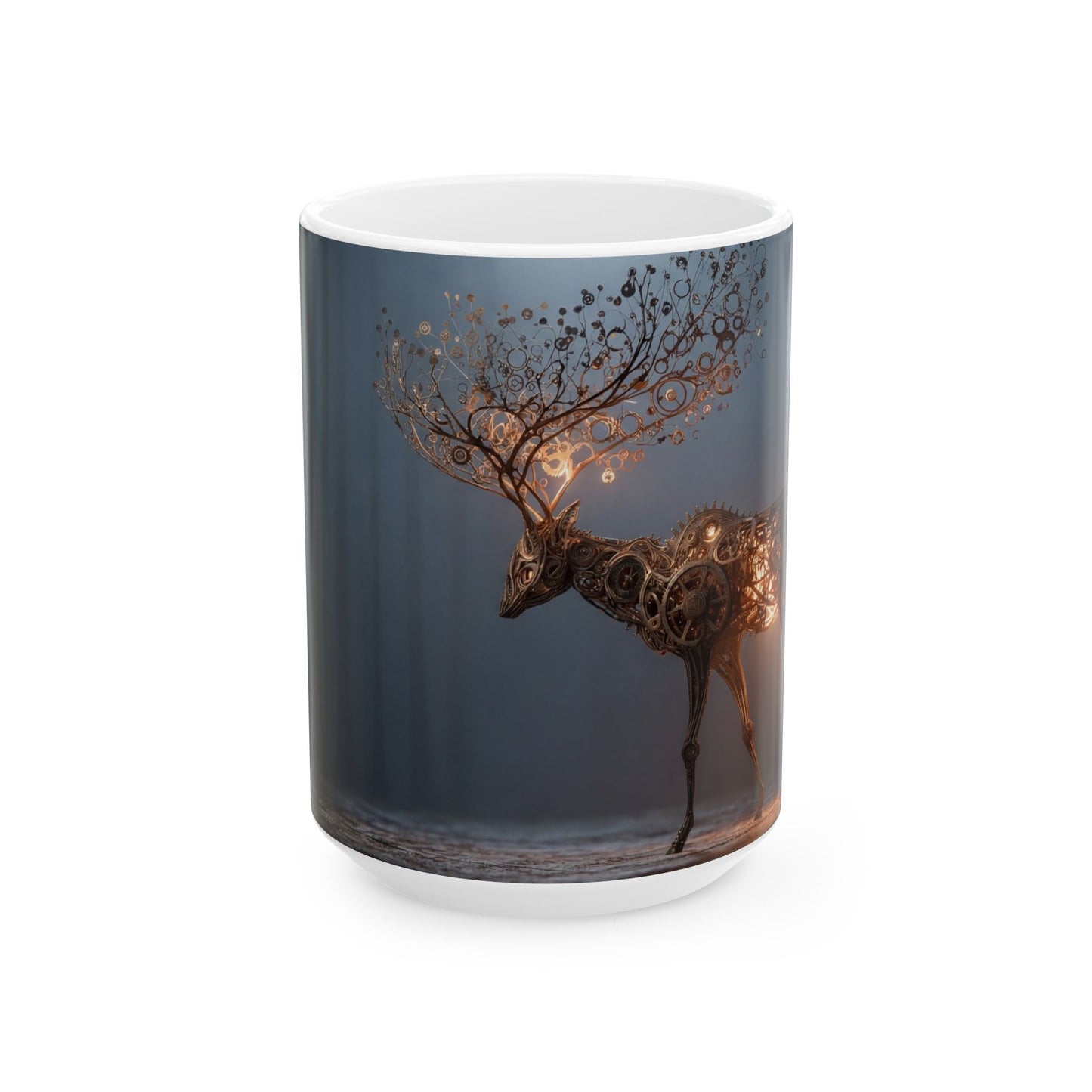 Steampunk Deer Ceramic Mug – Luminescent Gear Antlers
