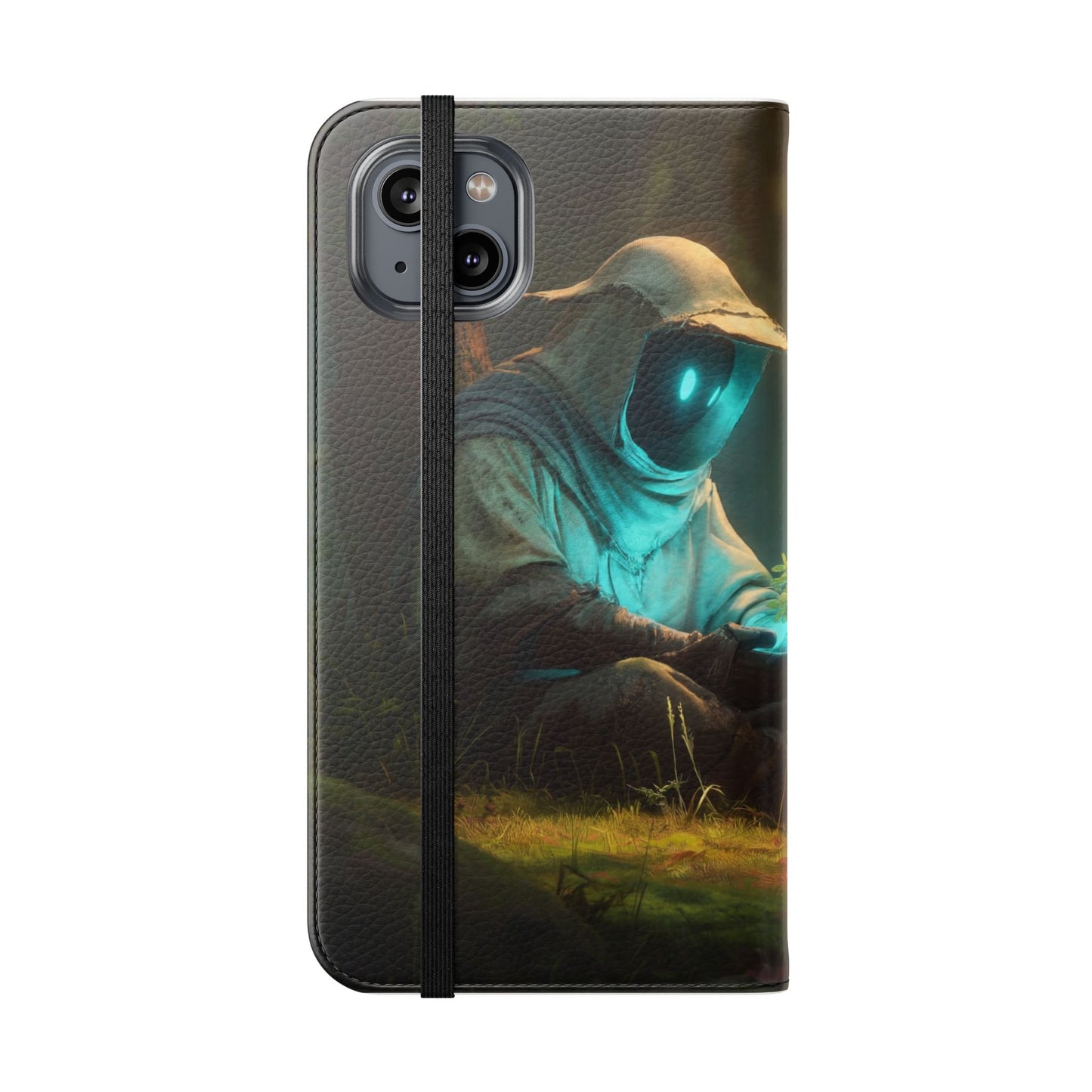 Glowing Orb Hooded Guardian Flip Cases – Bioluminescent Forest Keeper