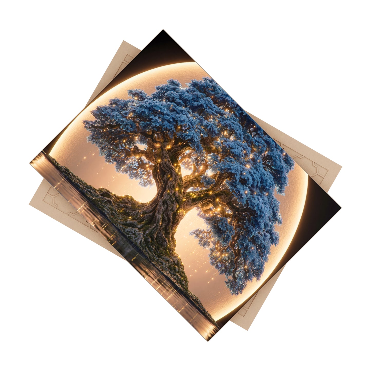 Moonlit Oracle Tree Ceramic Photo Tile – Whispering Wisdom Under Golden Light