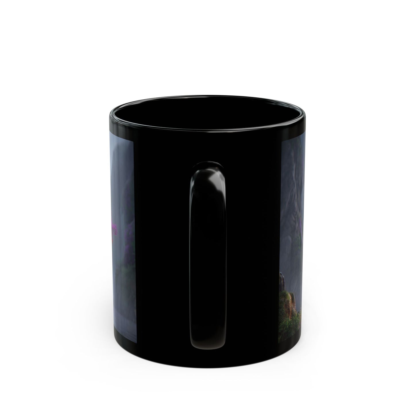 Chromatic Dream Tree Black Mug – Midnight Bloom & Lantern Glow