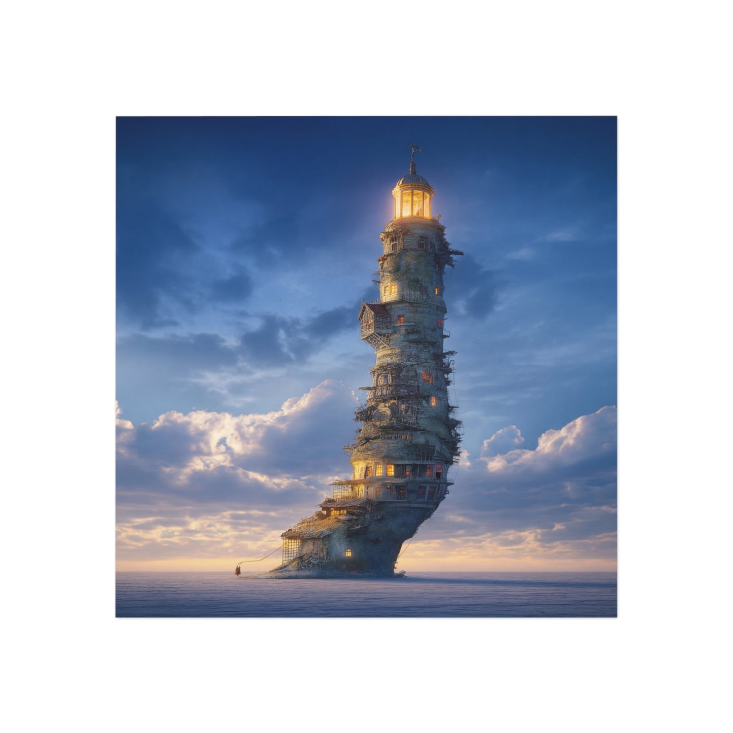 Skyborne Lighthouse Square Magnet – Twilight Beacon in the Clouds
