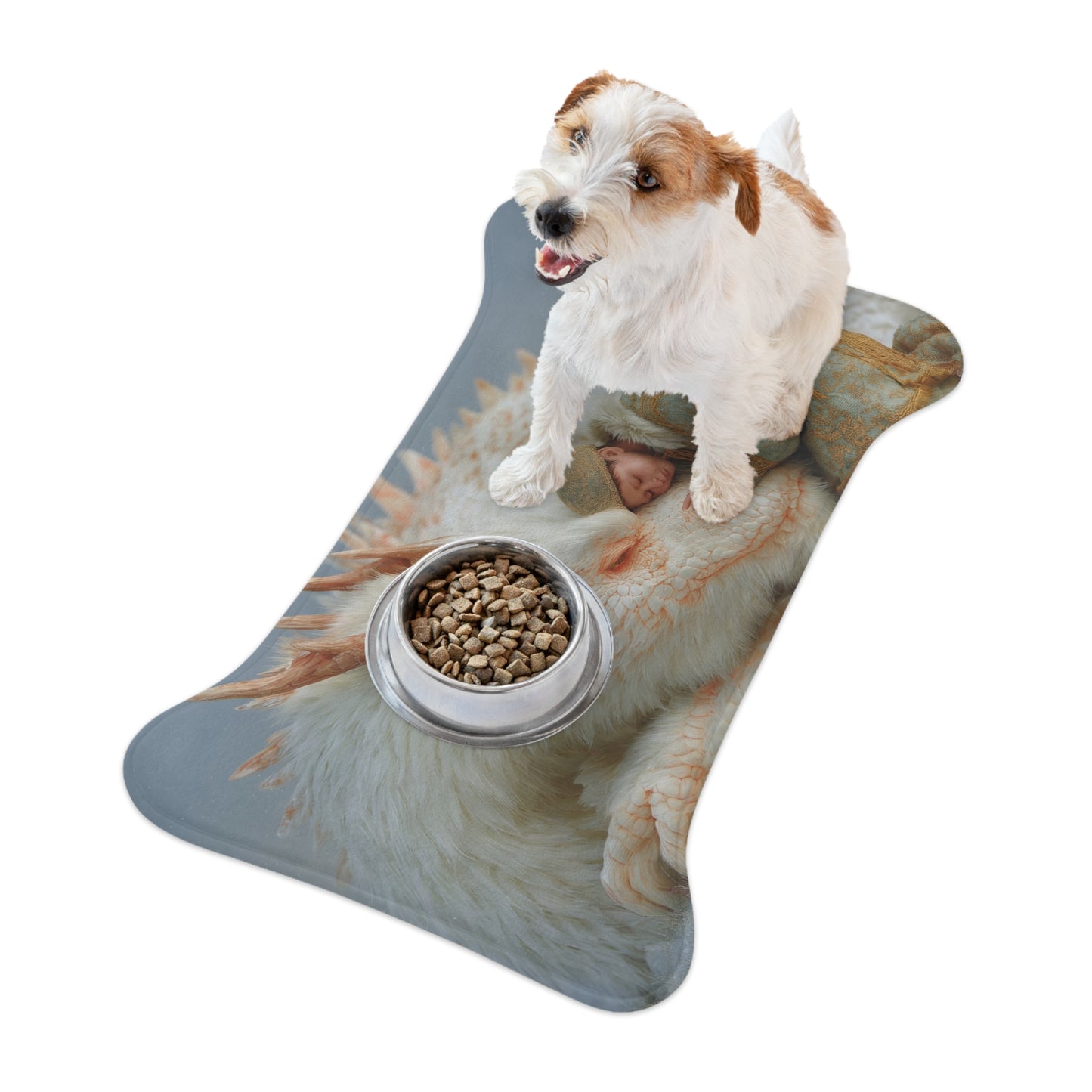Sleeping Dragon Pet Feeding Mats – Velvet Guardian in Snowy Rest