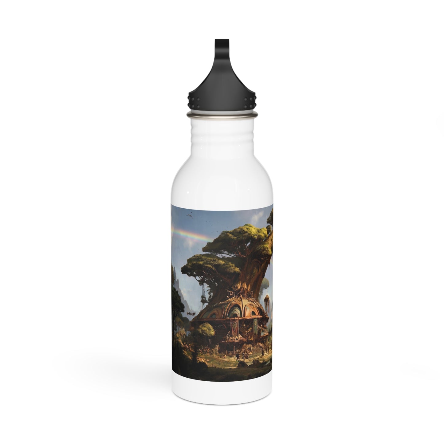 Treebridge Sanctuary Water Bottle – Where Two Realms Meet Under Twin Rainbows