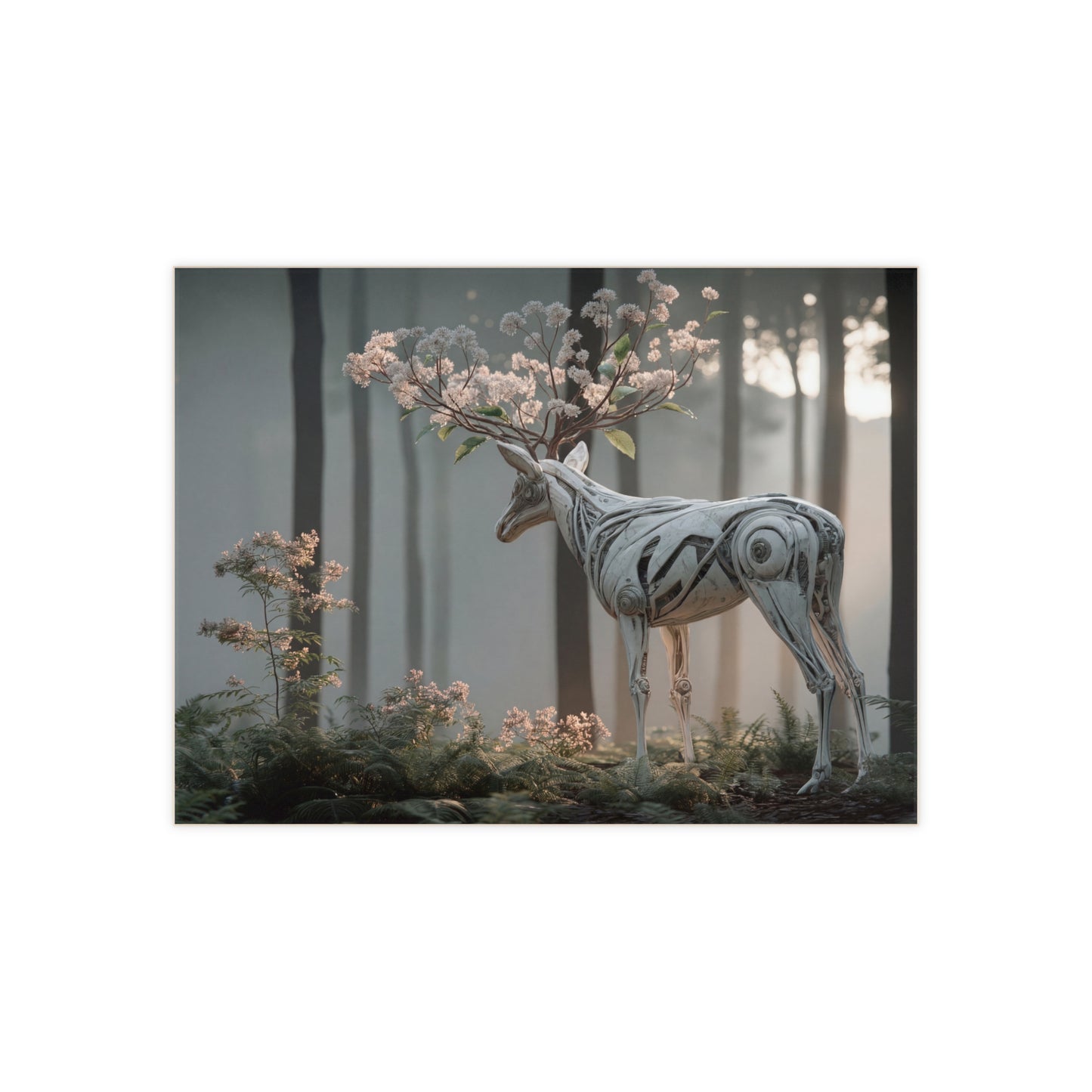 Botanical Stag Ceramic Photo Tile – Whispers of the Living Machine
