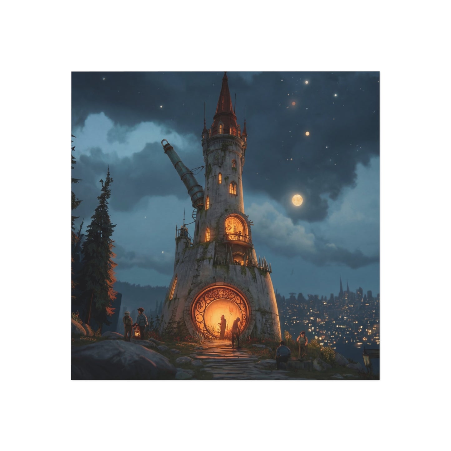 Moonlit Observatory Tower Magnet – Whispers of the Starry Sky