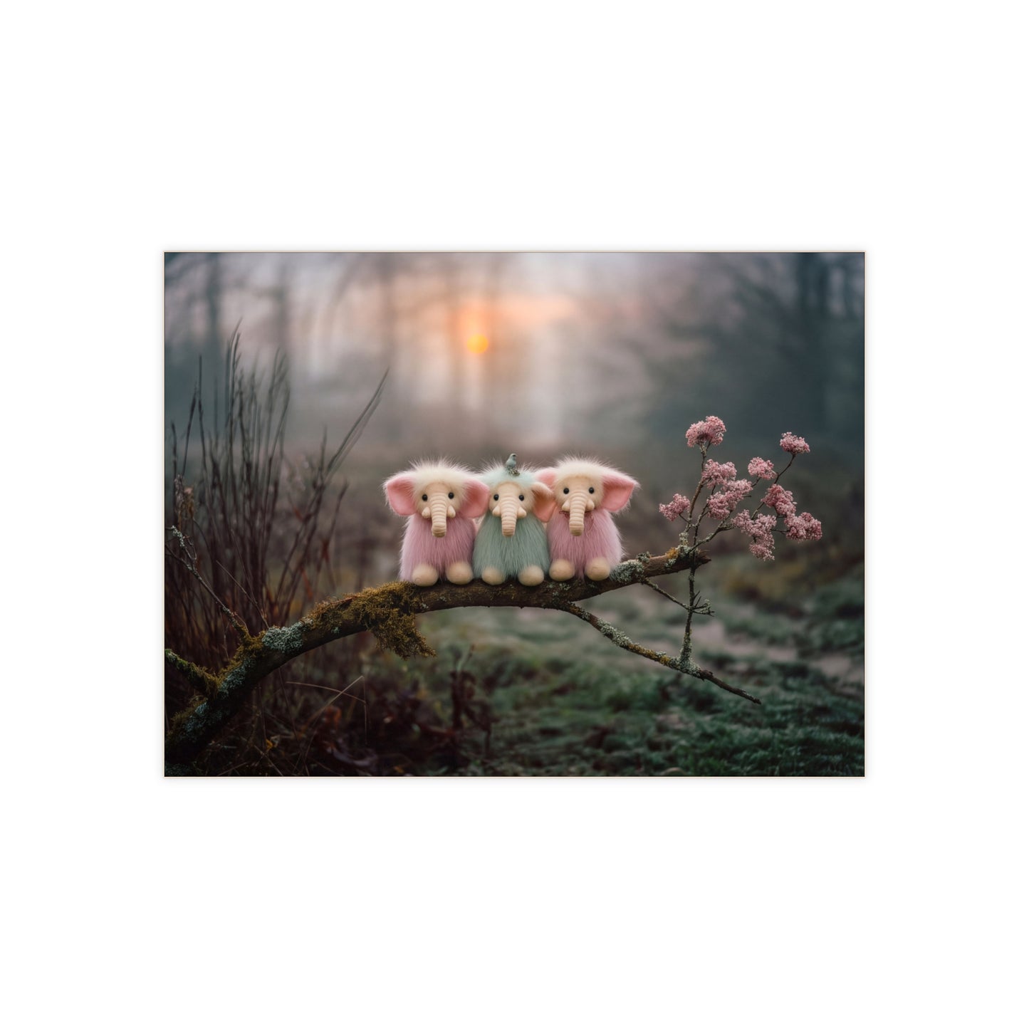 Three Furry Elephant Friends Ceramic Photo Tile – Sunset Grove Whispers