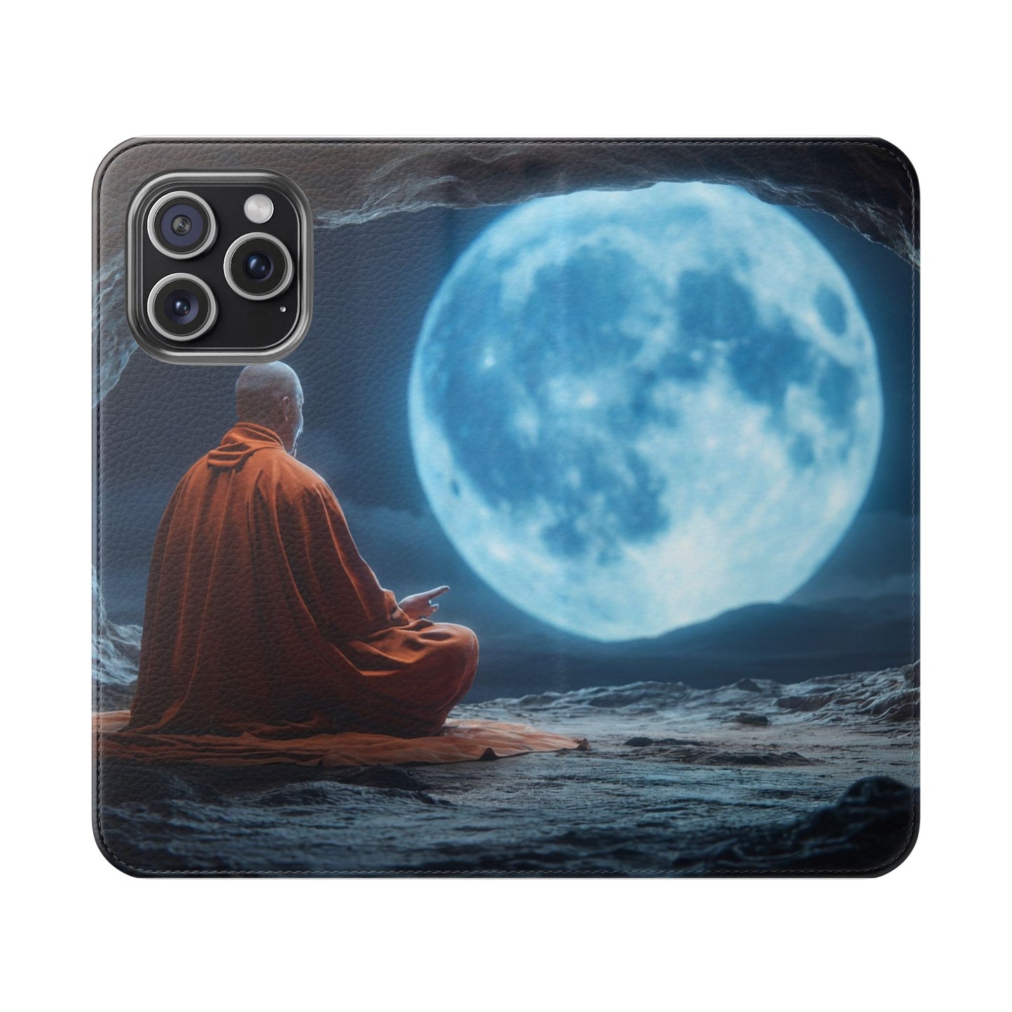 Lunar Meditation Flip Cases – Serene Monk Under Moonlight