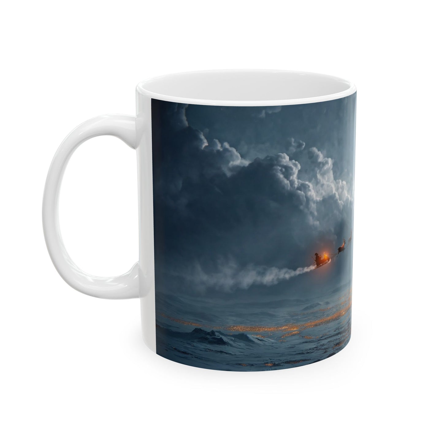 Lunar Night Flight Ceramic Mug – Frostbound City Under a Full Moon