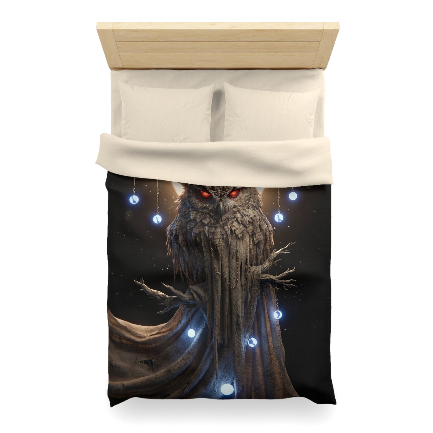 Moonlit Owl Sentinel Microfiber Duvet Cover – Crimson-Eyed Watcher of the Night