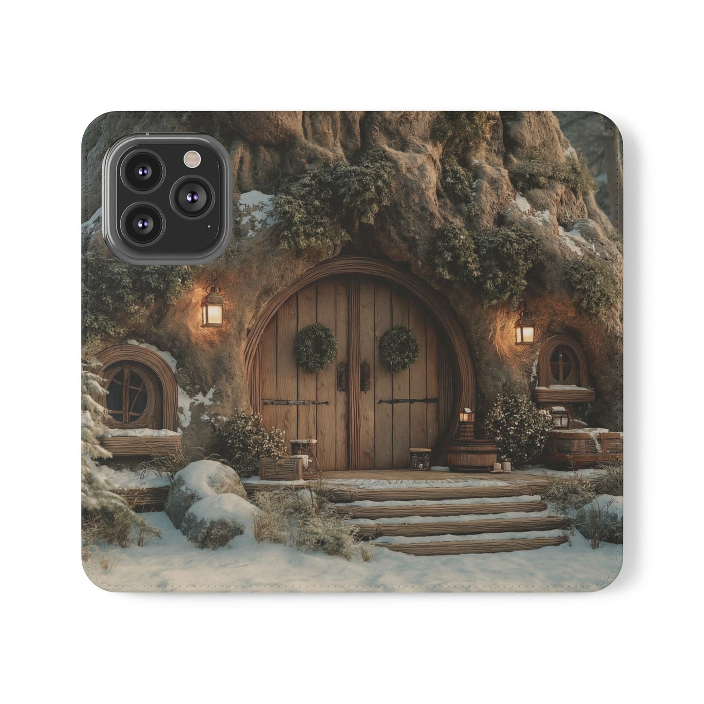 Hobbit Hole Flip Cases – Cozy Winter Doorway Scene