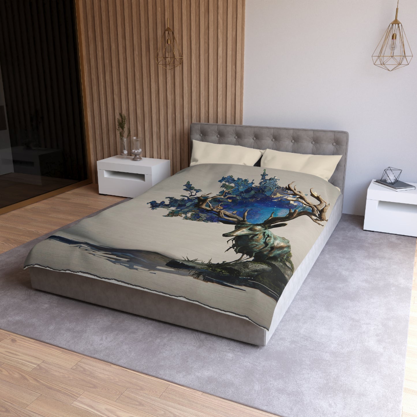 Celestial Stag Microfiber Duvet Cover – Starry Antler Dreamscape