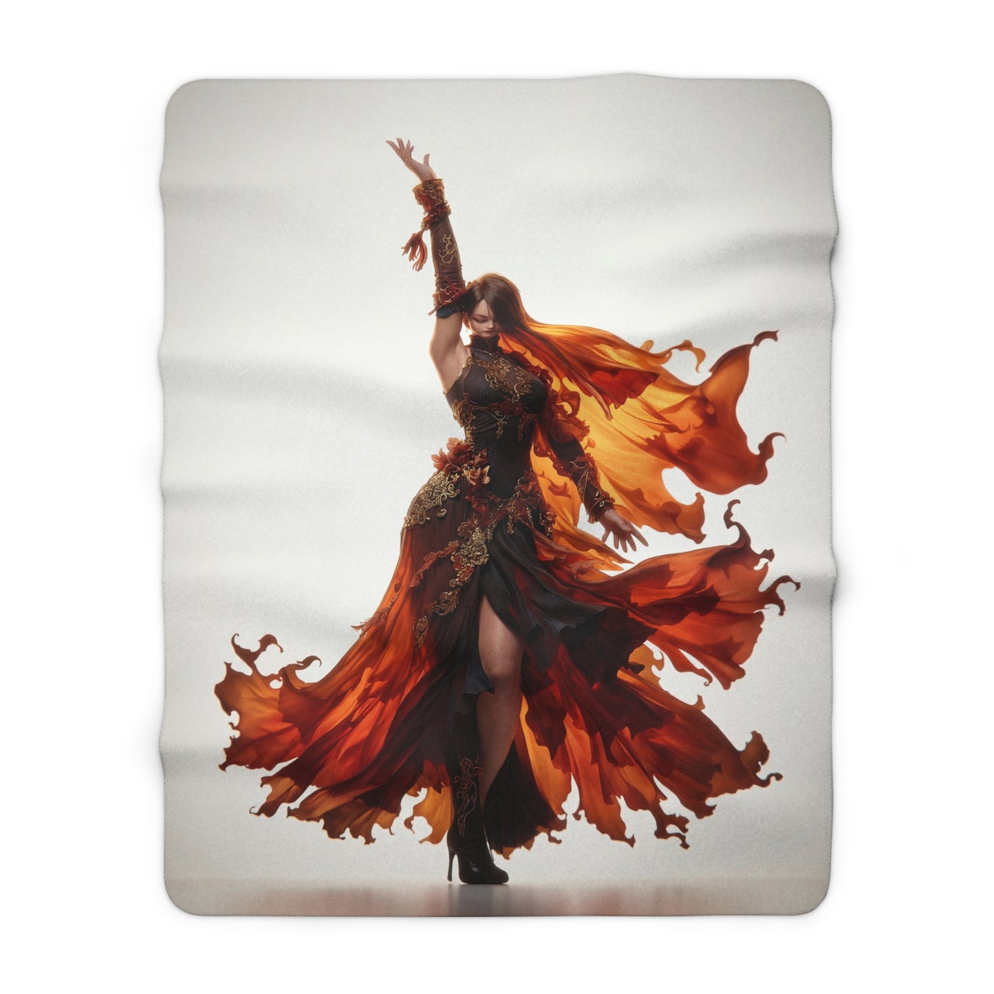 Fiery Phoenix Dancer Sherpa Fleece Blanket – Embers of Grace and Movement