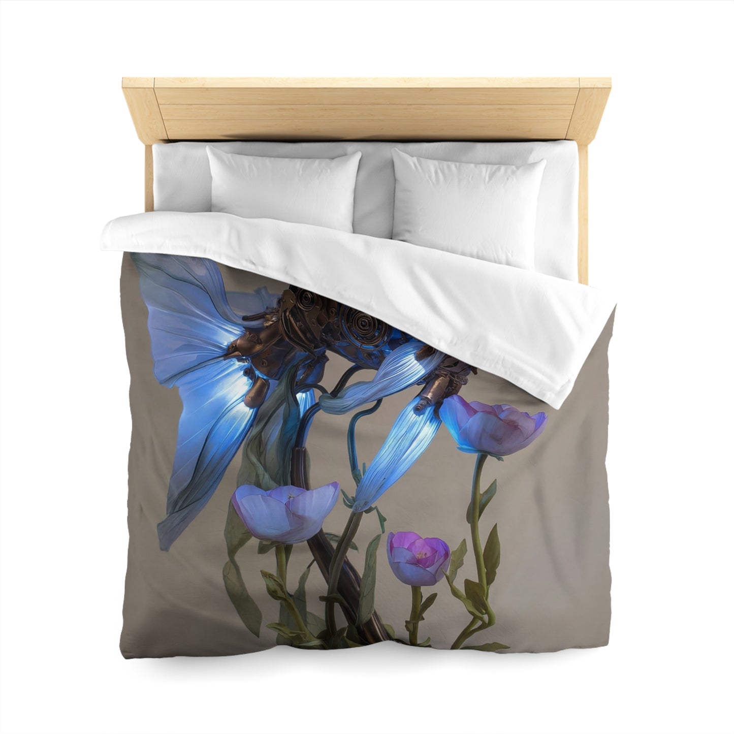 Steampunk Fish Microfiber Duvet Cover – Luminescent Gear & Petal Dreamscape