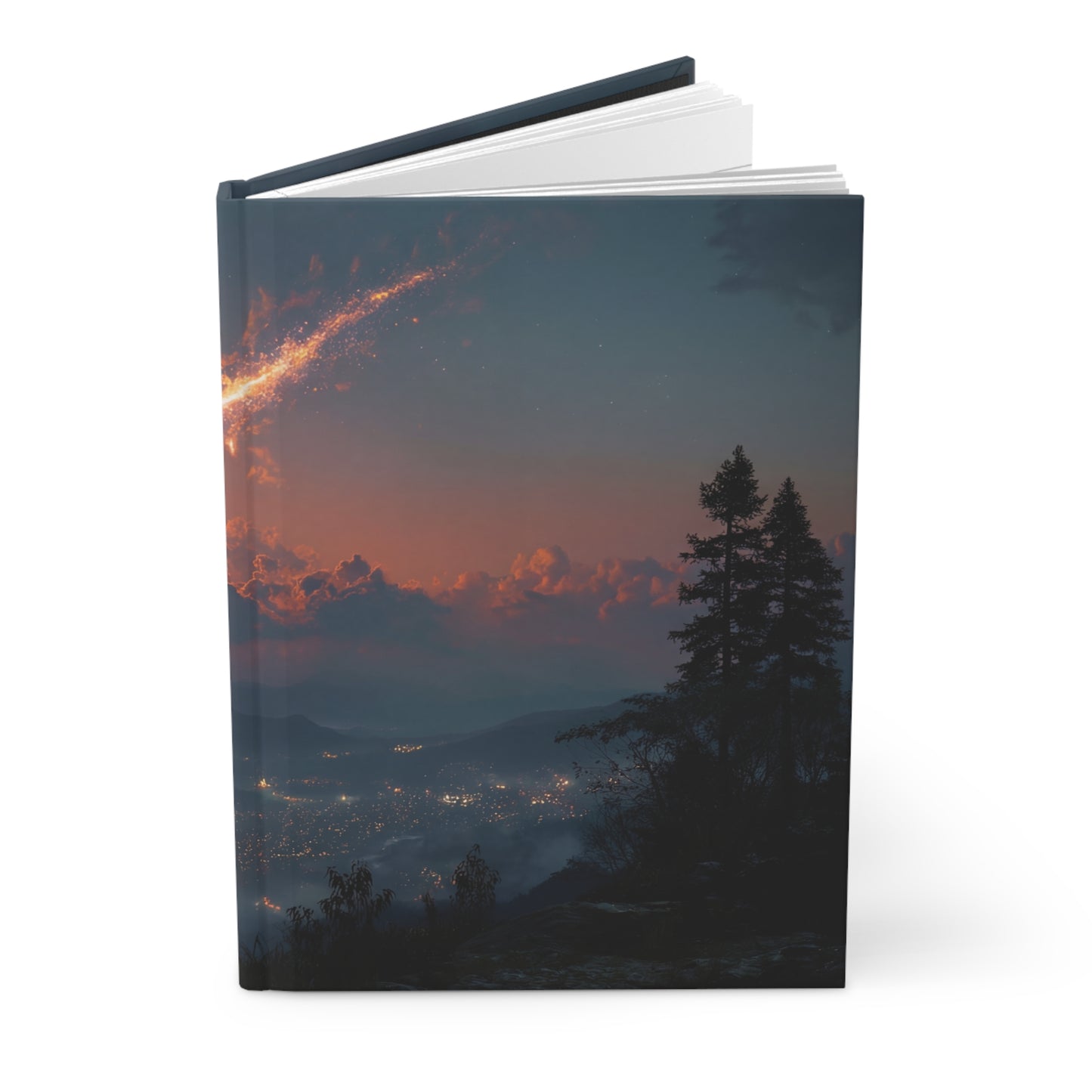 Celestial Fireball Hardcover Journal Matte – Twilight Skyfall Over Mountain Vale