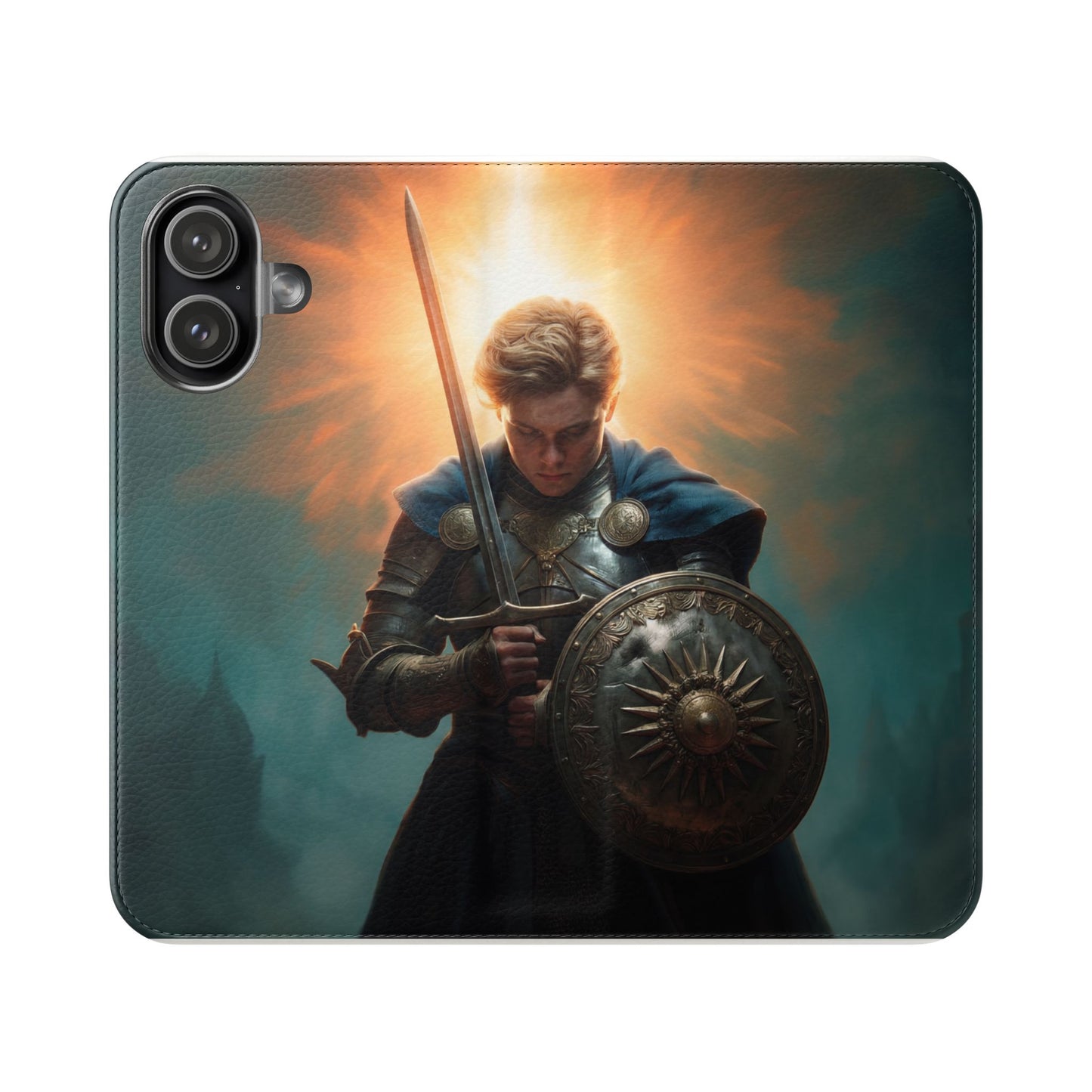 Dawn-Forged Knight Flip Cases – Radiant Armor Against Misty Skies