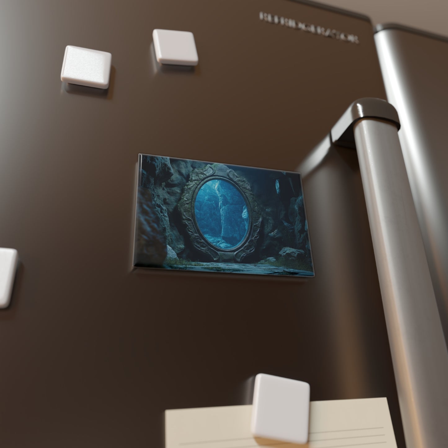 Mirror Portal to Azure Depths Button Magnet, Rectangle (1 & 10 pcs) – Whispers of a Submerged World