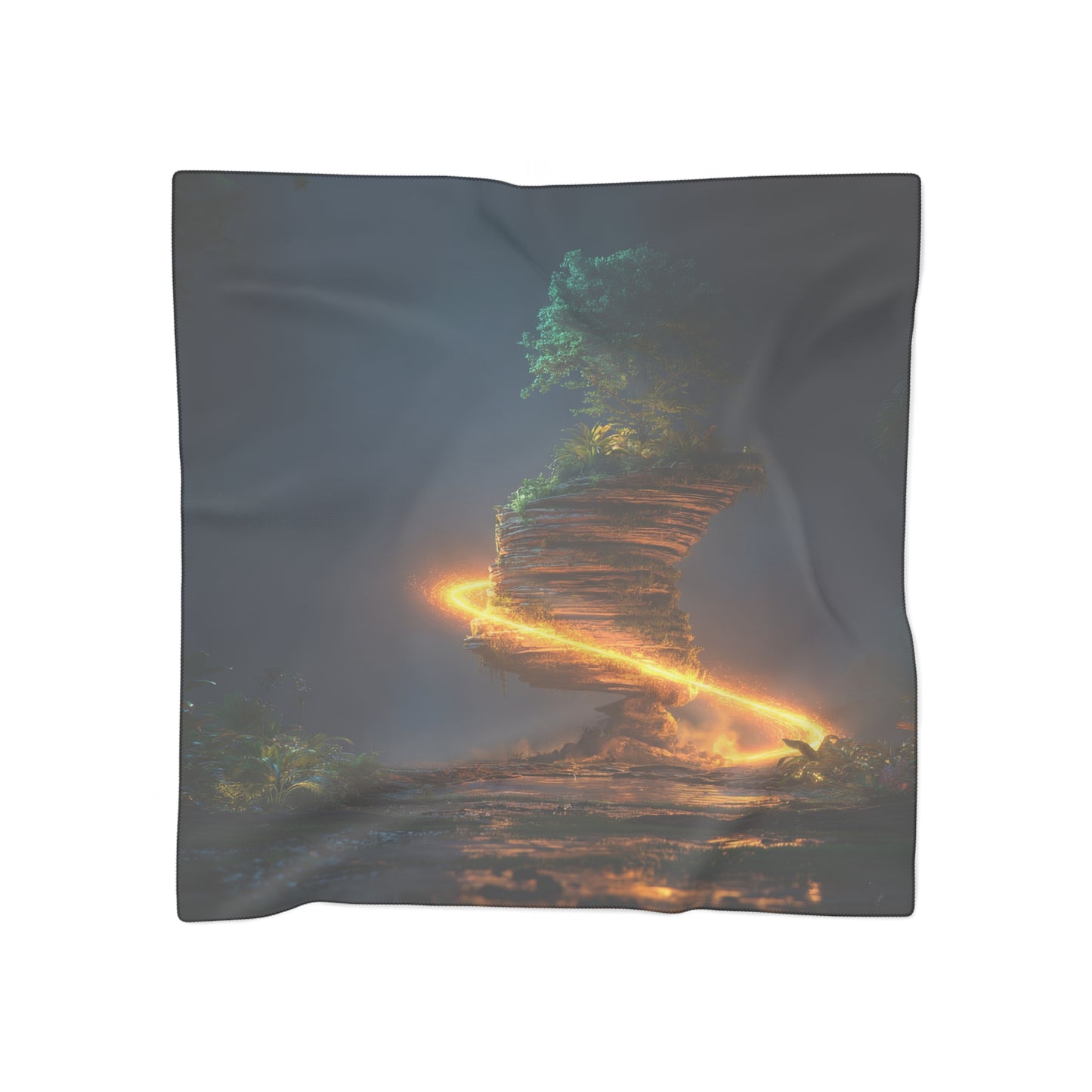 Floating Temple of Light Poly Scarf – Celestial Jungle Gateway